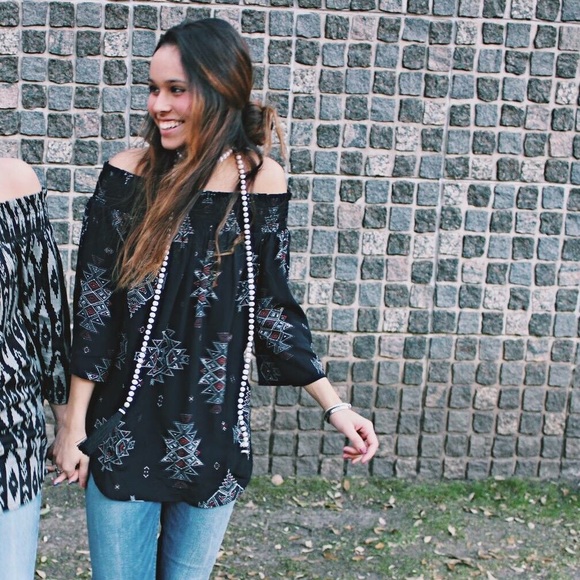 Fifteen Twenty off the shoulder navy top - Picture 2 of 3